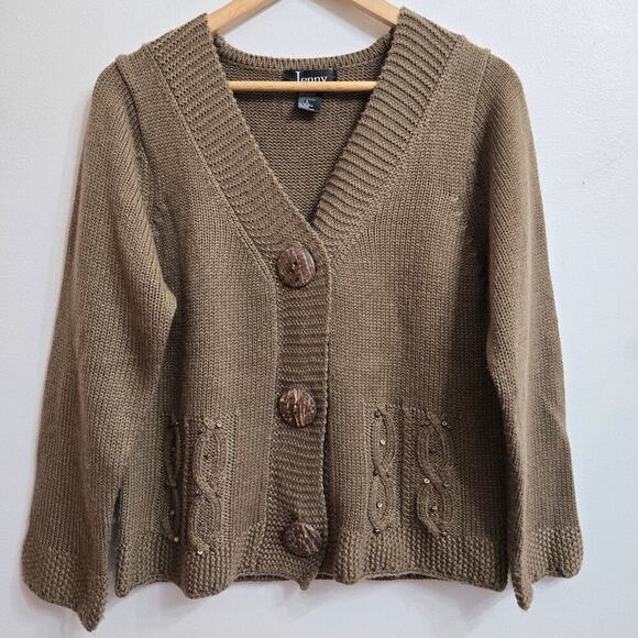 Jenny Womens Vintage Cable Knit Cardigan Sweater Small Boho Sequins Cozy Artsy - Picture 1 of 11